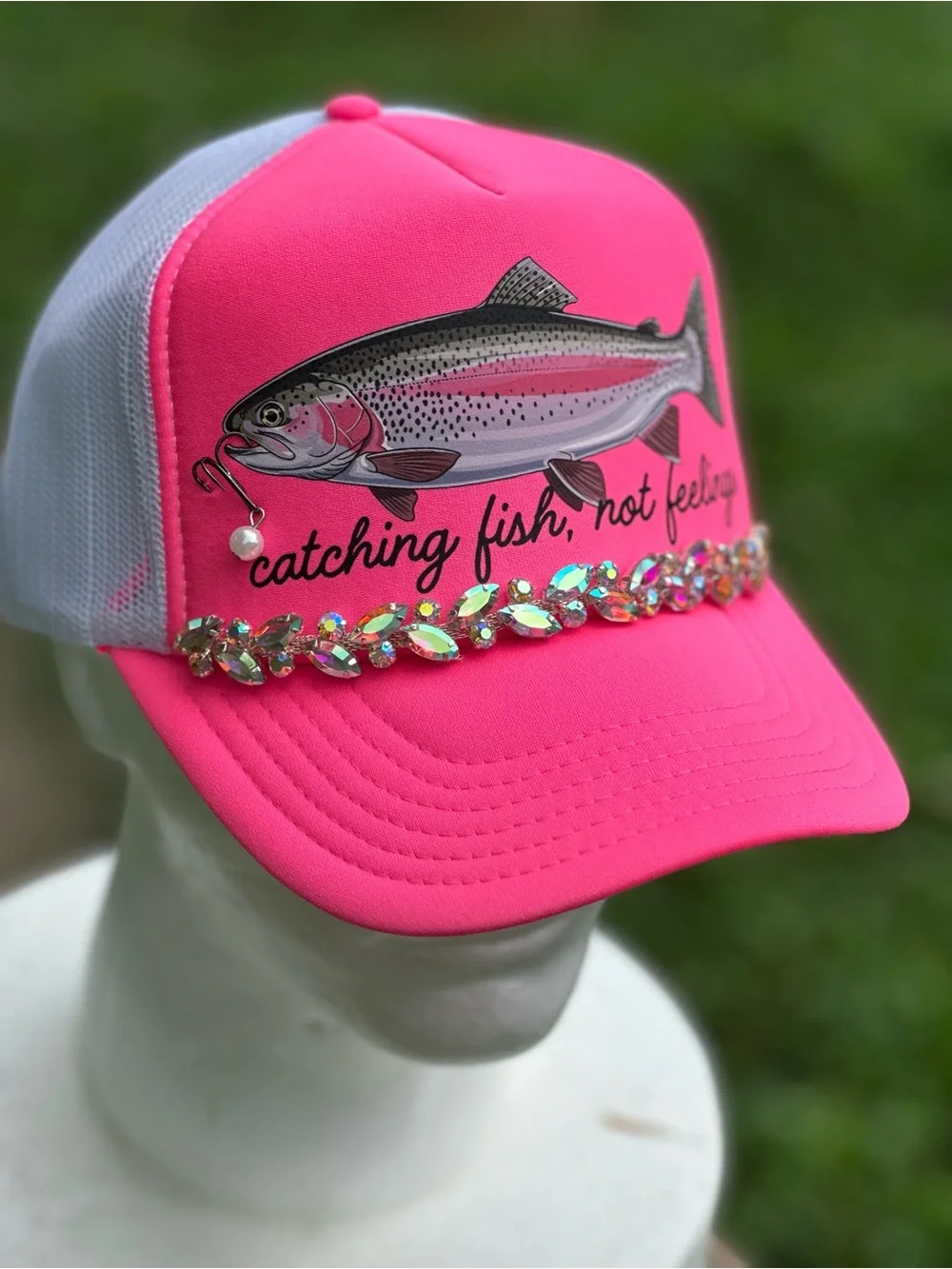 OTTO Hot Pink Trucker Hat with Trout Graphic